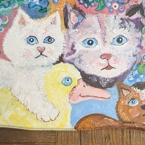 OOAK Hand Painted Mahogany Silverware Chest Folk Art Cats Duck Flatware Box